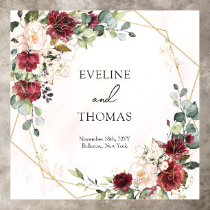 Watercolor burgundy and blush gold sage wedding floor decals