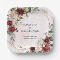 Watercolor burgundy and blush gold wedding