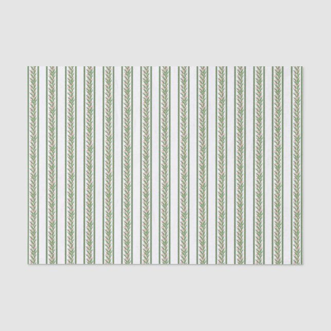 Watercolor Burgundy and Green Holly Christmas Tissue Paper (Front)