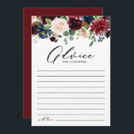 Watercolor Burgundy and Navy Flowers Bridal Shower Advice Card<br><div class="desc">Give your advice to this bride-to-be with this customizable bridal shower advice card. It features watercolor floral garland of red, burgundy, blush and navy blue flowers with greenery accents. Personalize this floral bridal shower advice card by adding your own texts. This floral advice card is perfect for fall bridal shower....</div>