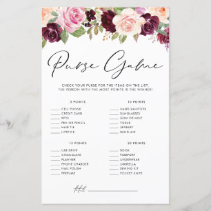 Watercolor Burgundy and Peach Flowers Purse Game