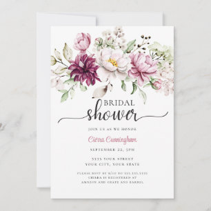 Watercolor Burgundy and Pink Floral Bridal Shower Invitation