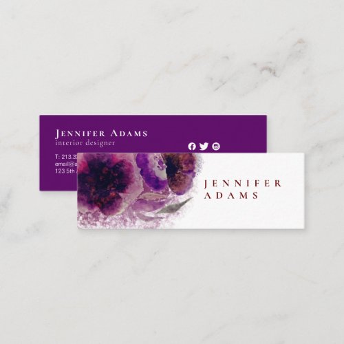 Watercolor Burgundy and Plum Floral Painting Mini Business Card