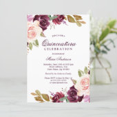 Watercolor Burgundy Berry Blush Quinceanera Party Invitation (Standing Front)