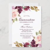 Watercolor Burgundy Berry Blush Quinceanera Party Invitation (Front)