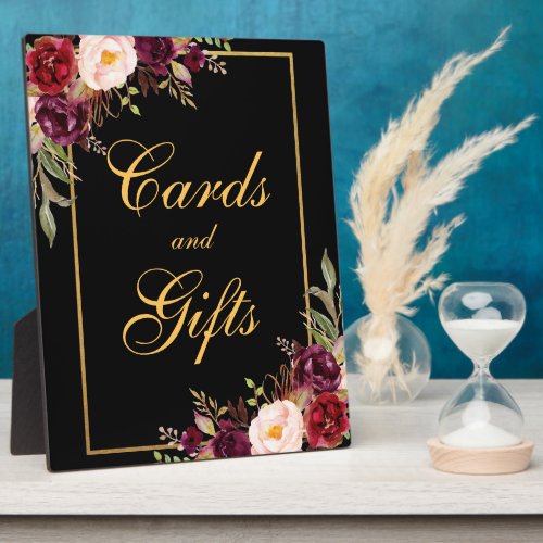 Watercolor Burgundy Black Gold Wedding Cards Gifts Plaque