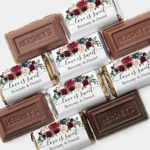 Watercolor Burgundy Blue Floral Love Is Sweet Hershey's Miniatures