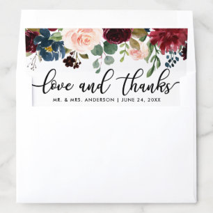 Watercolor Burgundy Blue Floral Love Thanks Names Envelope Liner