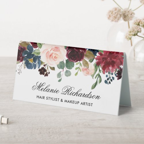 Watercolor Burgundy Blue Floral Name Sign