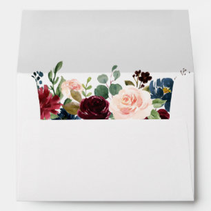 Watercolor Burgundy Blue Floral Wedding Invitation Envelope
