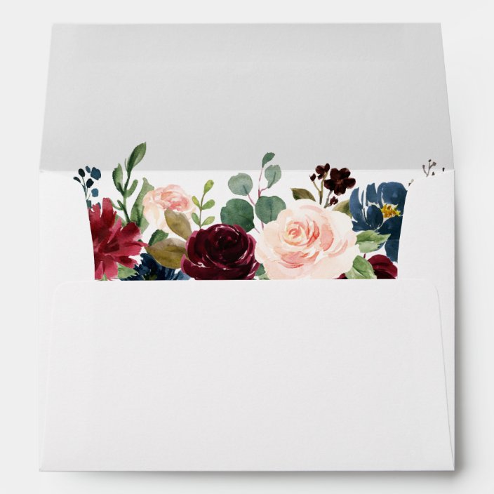 Watercolor Burgundy Blue Floral Wedding Invitation Envelope Zazzle Com