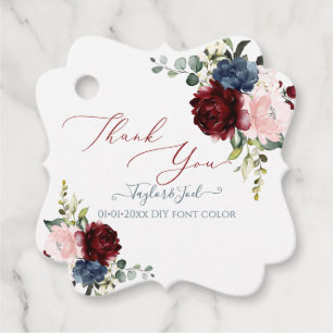 Watercolor Burgundy Blush Dusty Blue Flowers Favor Tags