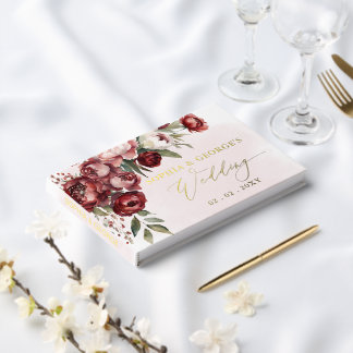Watercolor Burgundy Blush Floral Wedding Foil Guest Book
