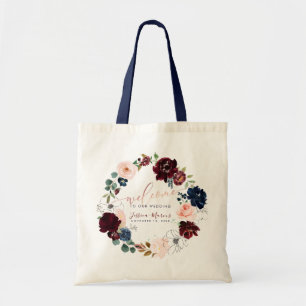 Watercolor Burgundy + Blush Flowers Welcome Tote Bag