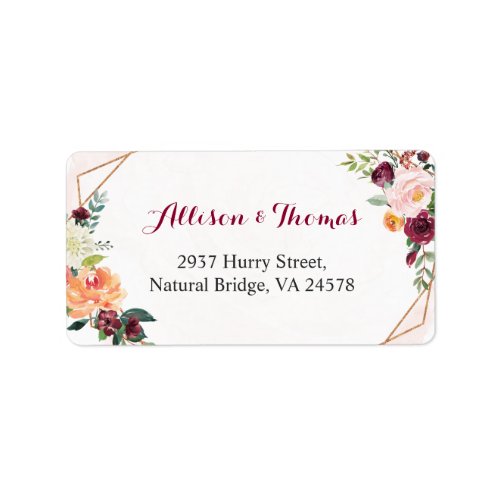 Watercolor Burgundy Blush Pink Floral Wedding Label