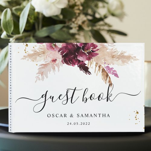  Watercolor Burgundy Blush Pink  Red Floral   Guest Book