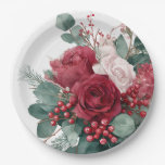 Watercolor Burgundy &amp; Blush Roses Bridal Shower Paper Plates