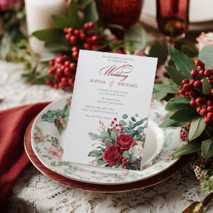 Watercolor Burgundy & Blush Roses Wedding Invitation