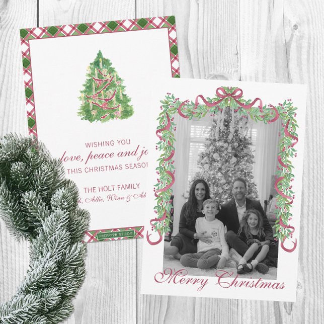 Watercolor Burgundy Christmas Garland Photo Holiday Card (Creator Uploaded)