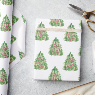 Watercolor Burgundy Christmas Tree Wrapping Paper
