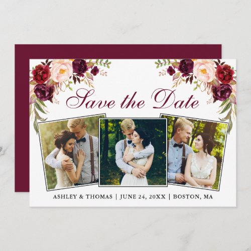 Watercolor Burgundy Floral 3 Photo  Save The Date