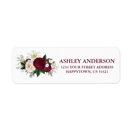 Watercolor Burgundy Floral Address Label