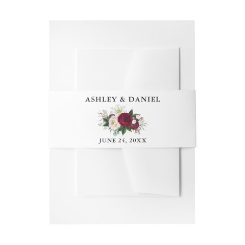 Watercolor Burgundy Floral and Greenery Wedding Invitation Belly Band
