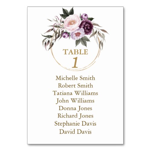 Watercolor Burgundy Floral Baptism Seating Chart Table Number