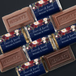 Watercolor Burgundy Floral Blue Love Is Sweet Hershey's Miniatures<br><div class="desc">Modern Elegant Calligraphy Script Watercolor Burgundy Floral Wedding Love is Sweet Chocolate Candy Bars include burgundy roses,  pink roses,  red roses and botanical greenery. Navy Blue Background with Gold Script.</div>