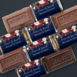 Watercolor Burgundy Floral Blue Love Is Sweet Hershey's Miniatures<br><div class="desc">Modern Elegant Calligraphy Script Watercolor Burgundy Floral Wedding Love is Sweet Chocolate Candy Bars include burgundy roses,  pink roses,  red roses and botanical greenery. Navy Blue Background with Gold Script.</div>
