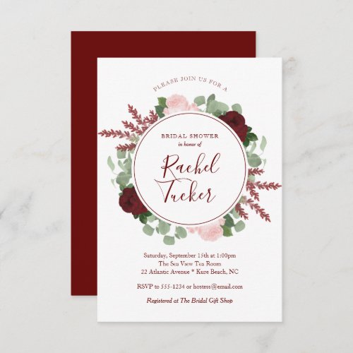 Watercolor Burgundy Floral Bridal Shower Invitation