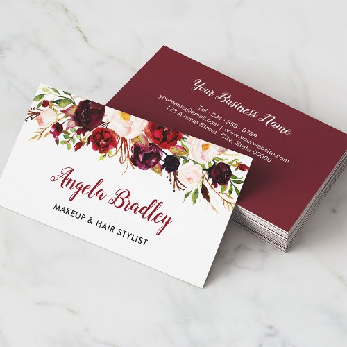 Watercolor Burgundy Floral Facebook Instagram Logo Business Card