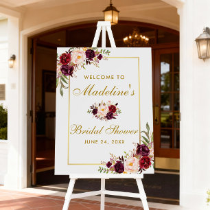 Watercolor Burgundy Floral Gold Bridal Shower Foam Board