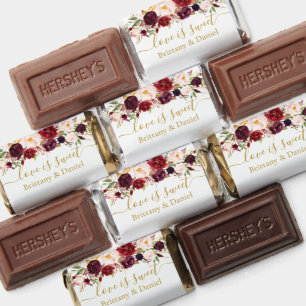 Watercolor Burgundy Floral Gold Love Is Sweet Hershey's Miniatures
