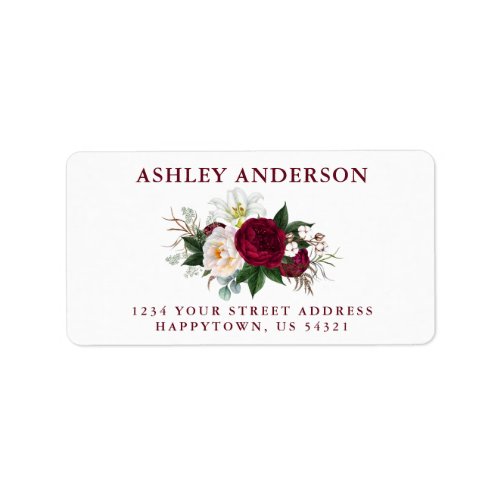 Watercolor Burgundy Floral Greenery Address Label
