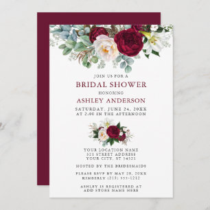 Watercolor Burgundy Floral Greenery Bridal Shower Invitation