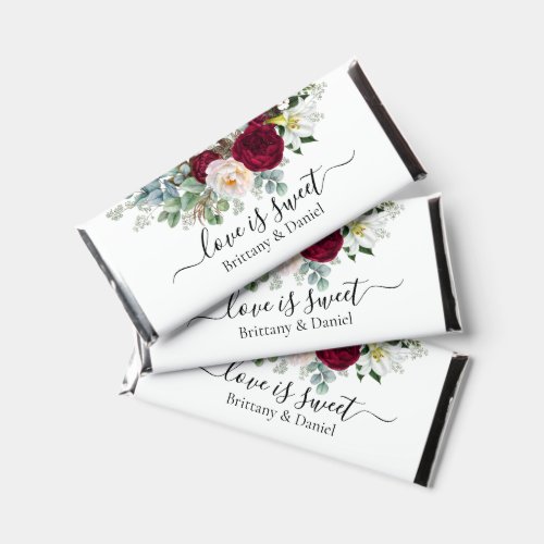 Watercolor Burgundy Floral Greenery Love Is Sweet Hershey Bar Favors