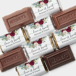 Watercolor Burgundy Floral Greenery Love Is Sweet Hershey's Miniatures