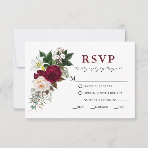 Watercolor Burgundy Floral Greenery Meal RSVP