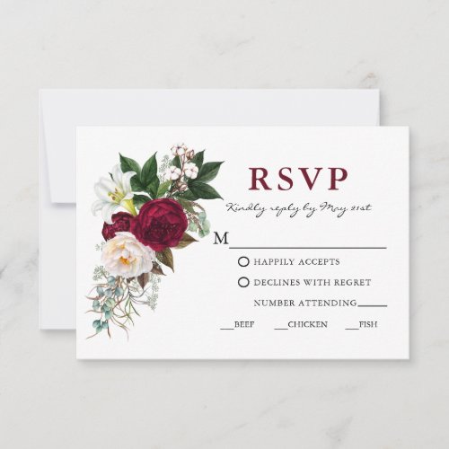 Watercolor Burgundy Floral Greenery Meal W RSVP
