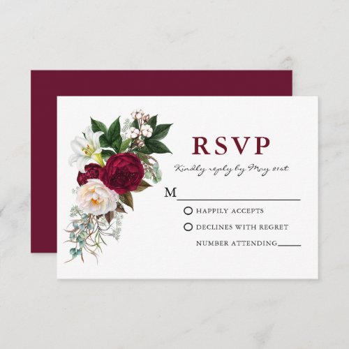 Watercolor Burgundy Floral Greenery RSVP