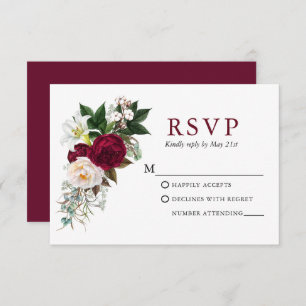 Watercolor Burgundy Floral Greenery RSVP Card