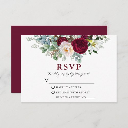 Watercolor Burgundy Floral Greenery RSVP Card
