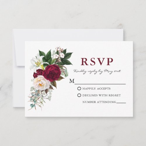 Watercolor Burgundy Floral Greenery W RSVP