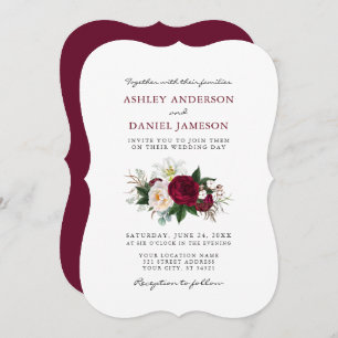 Watercolor Burgundy Floral Greenery Wedding BR Invitation
