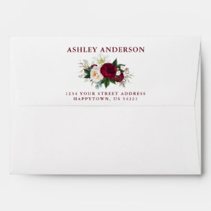 Watercolor Burgundy Floral Greenery Wedding Envelope