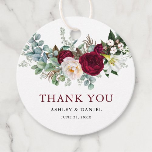 Watercolor Burgundy Floral Greenery Wedding Favor Tags