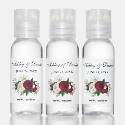 Watercolor Burgundy Floral Greenery Wedding Hand Sanitizer