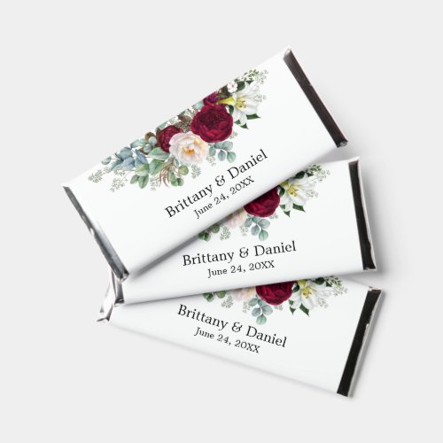 Watercolor Burgundy Floral Greenery Wedding Hershey Bar Favors