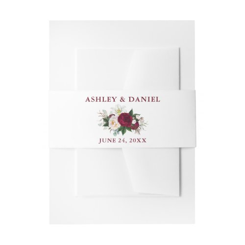 Watercolor Burgundy Floral Greenery Wedding Invitation Belly Band